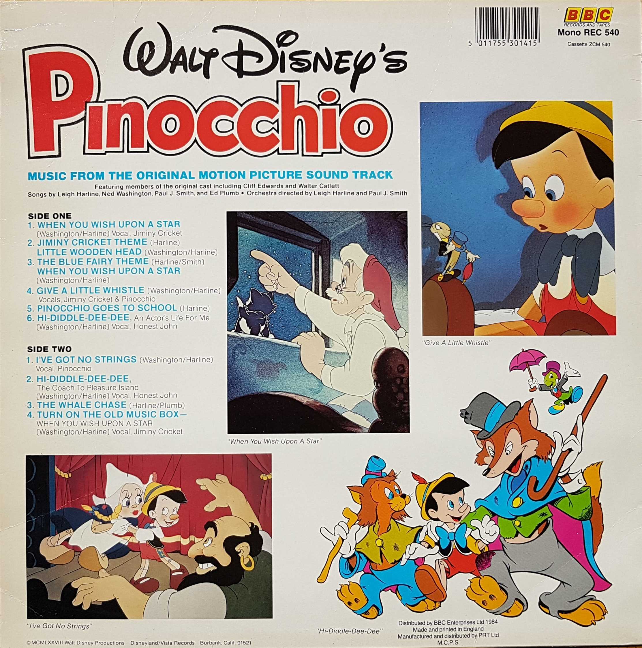 Picture of REC 540 Pinocchio by artist Leigh Harline / Ned Washington / Paul J. Smith / Ed Plumb from the BBC records and Tapes library